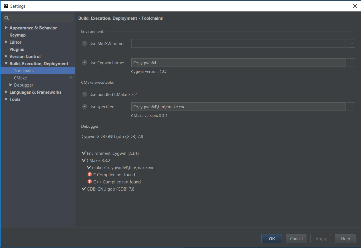 C and C++ compilers not found – IDEs Support (IntelliJ Platform